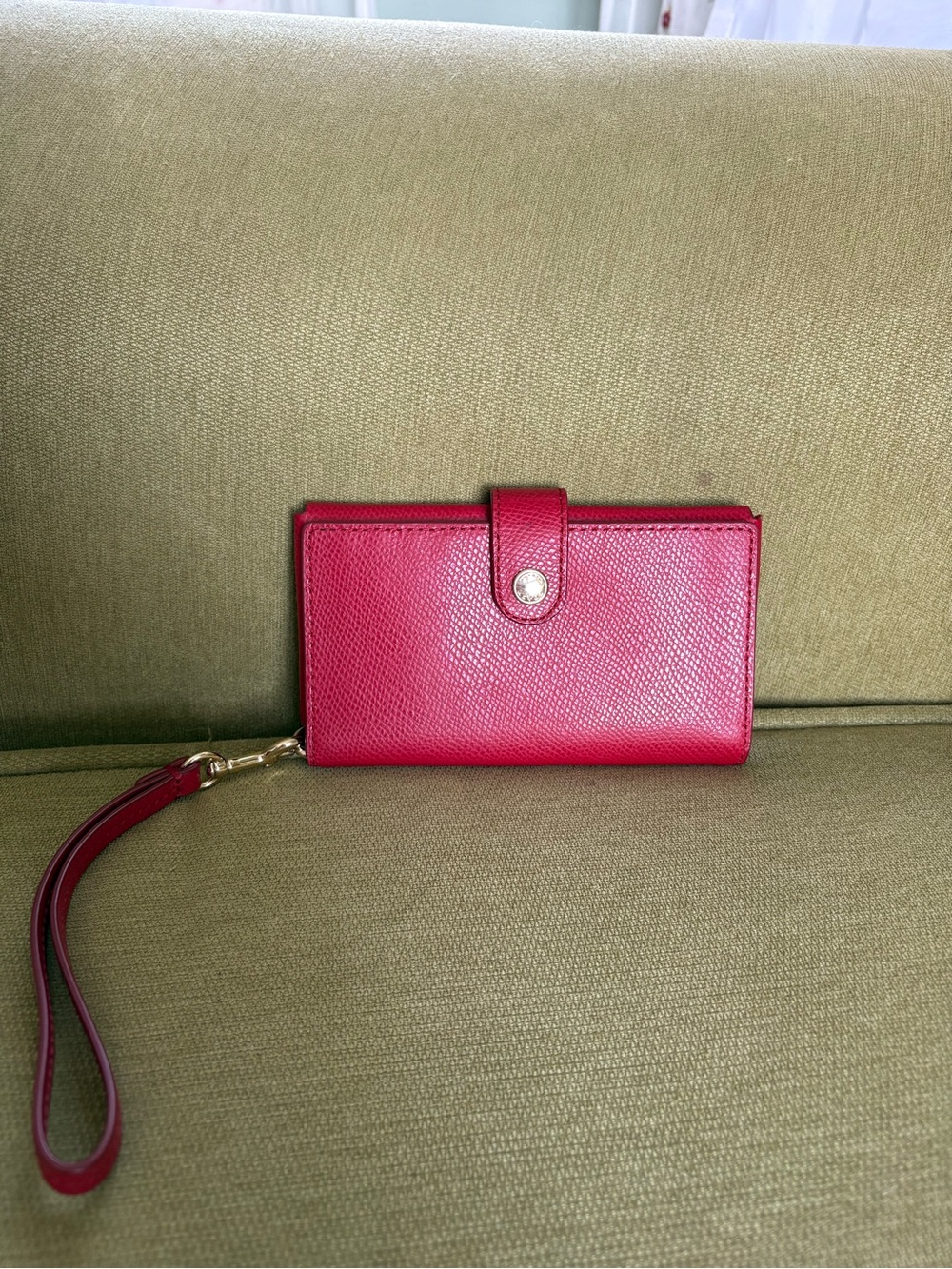Coach Red Pebbled Leather Wristlet Wallet with Gold Hardware